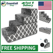 Portable 4-Step Pet Ramp for Couch  Bed - CertiPUR-US Safe Foam, Gray Lattice