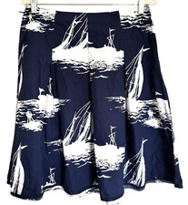 TALBOTS Petites Nautical Sailboat A-Line Pleated Skirt - Size 8P - Navy Blue