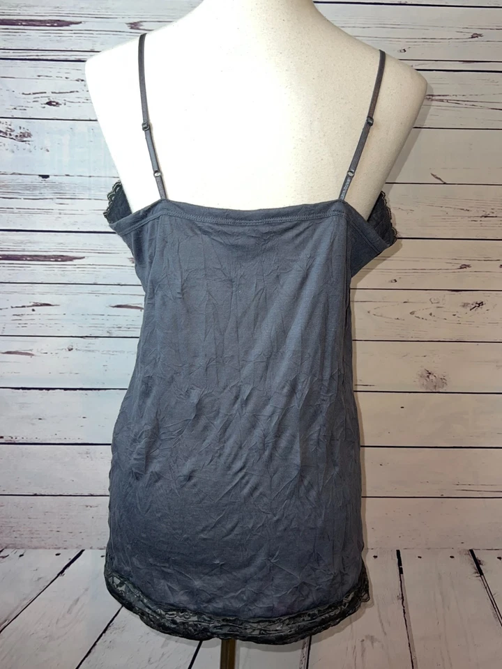 Camiseta sin mangas Y2K Babydoll ribete de encaje cami XL extra grande Elena Gilbert años 90 boho gris Foto 4 de 4