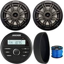 Kicker Compact Style Receiver, Cover, 2x 6.5" 150W Black Speakers, 50 Feet Wire