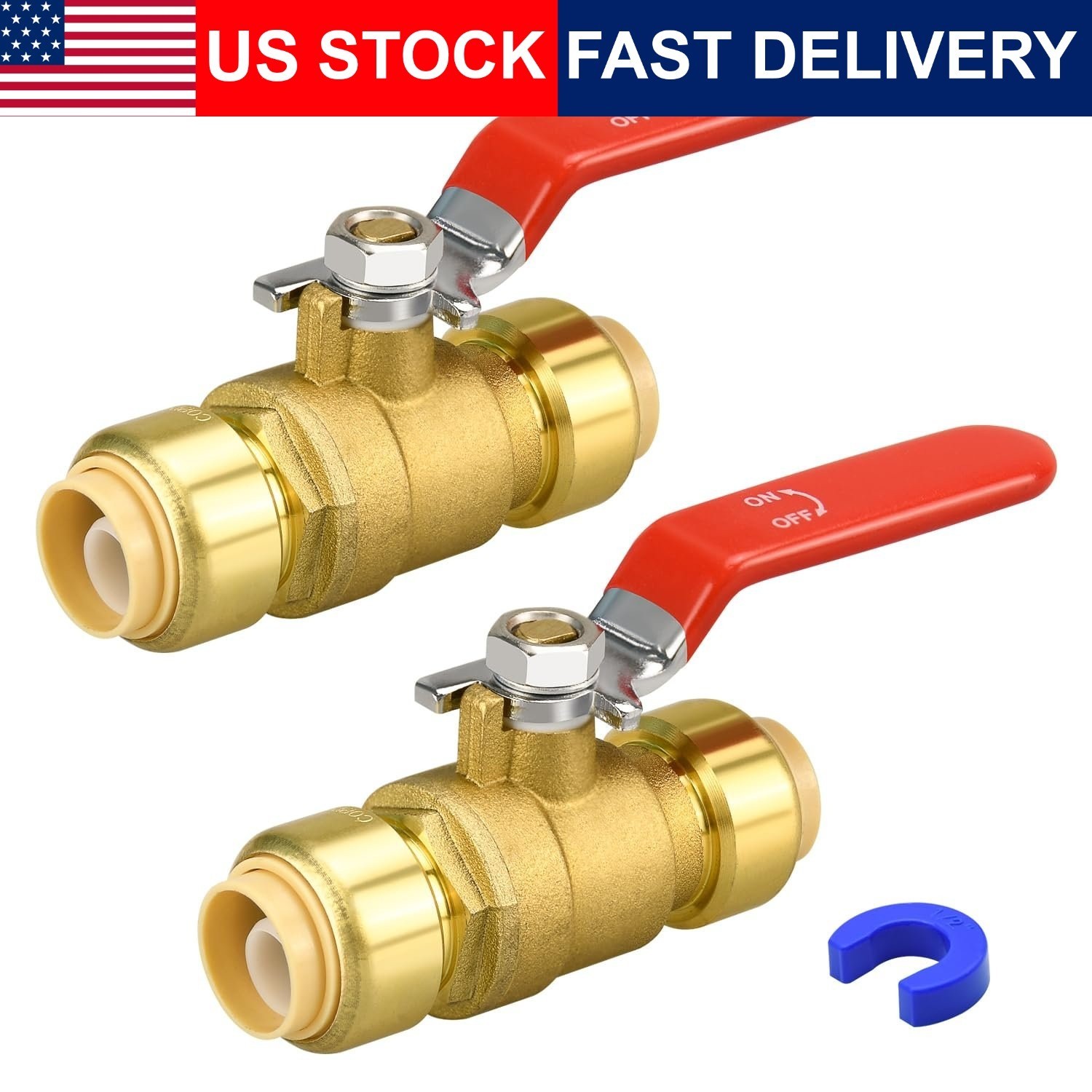 2pcs 1/2 Push Fit Ball Valve Disconnect Clip Shut Off PEX CPVC Copper Pipes