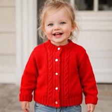 Vintage Hand Knit Children s Cardigan Wool Sweater Toddler 24mos Red Colorful
