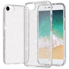 For iPhone 16e/17e Case Glitter Ultra Thick 3mm Translucent + Tempered Glass