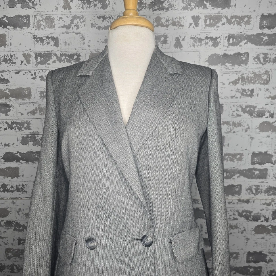 Nordstrom Suit Womens 8 Gray Herringbone 100% Wool 2 Piece Skirt Set Career Work - Image 2 of 4