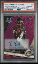 Very Rare TRAVIS HUNTER 2023 BOWMAN 1st CHROME AUTO FUCHSIA REF /150 PSA 10