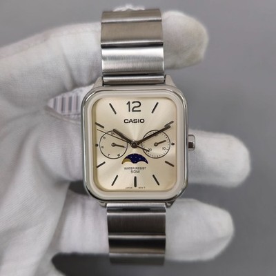 Casio Classic MTP-M305D-9A Moonphase Stainless steel beige gold Dial 34mm Watch