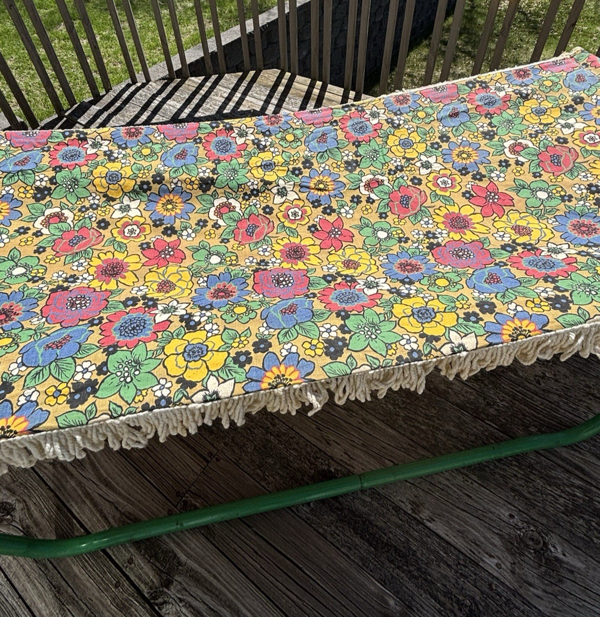 1960's　レトロ　ポップ　グリーン　フラワー　バブル　ポール　ラック Vtg 60s Flower Power Cotton Canvas Hammock W/ Metal Tube Stand MOD