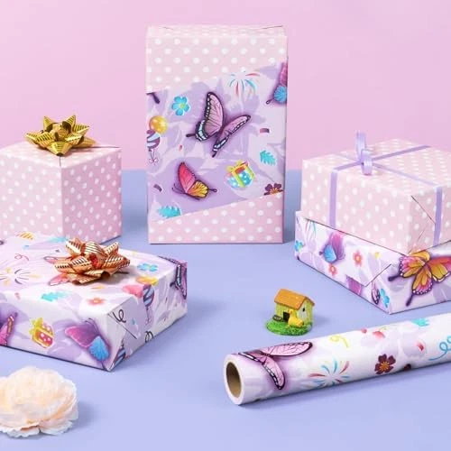  Wrapping Paper -1 Roll 17” x 33 ft Reversible Birthday Wrapping Butterfly - Image 4 of 4