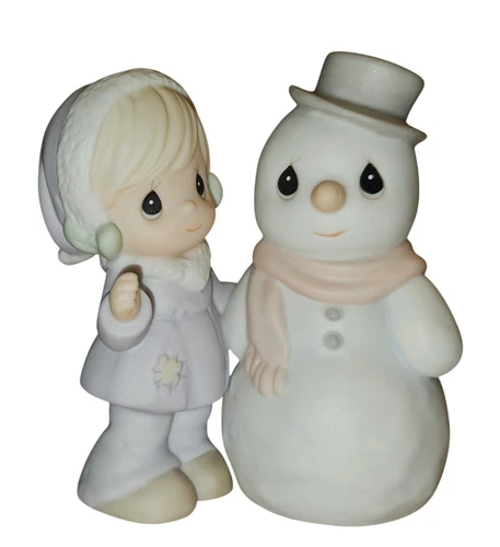 Precious Moments Sugar Town #529524 Katy Lynne Girl with Snowman Figurine 1992