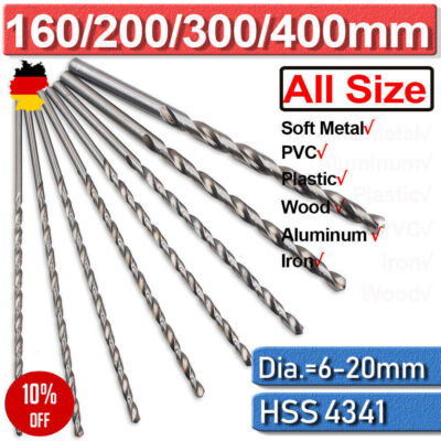 25-40cm Extra Lang Metallbohrer Ø 2-20mm Spiralbohrer Stahlbohrer HSS Bohrer-Set
