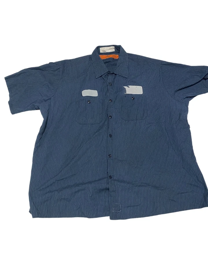 Striped Red Kap Industrial Work Shirt Used Uniform Stripe Stripes Blue Red Brown - Image 4 of 4