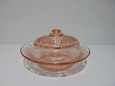 Federal Glass Sharon Pink Cabbage Rose Covered Butter Dish