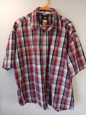 Men's Wrangler PBR Button down Checkered shirt Size X- Large Short Sleeve