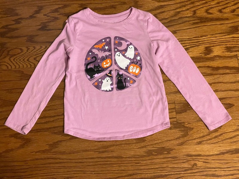 Little Girl Size 7 JUMPING BEANS Graphic Print Halloween Purple Softest Tee