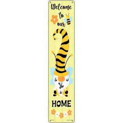 Gnome Bee Welcome Home Vertical 3''x12'' street sign plaque Home Door Garage