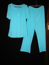 Vintage Shadowline Blue PJ's gorgeous Pajamas Set size 40 100  Nylon 2 pieces