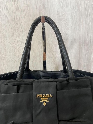 PRADA Tote Bag Nylon Ribbon Logo Plate Black Shoulder Bag - Picture 19 of 19