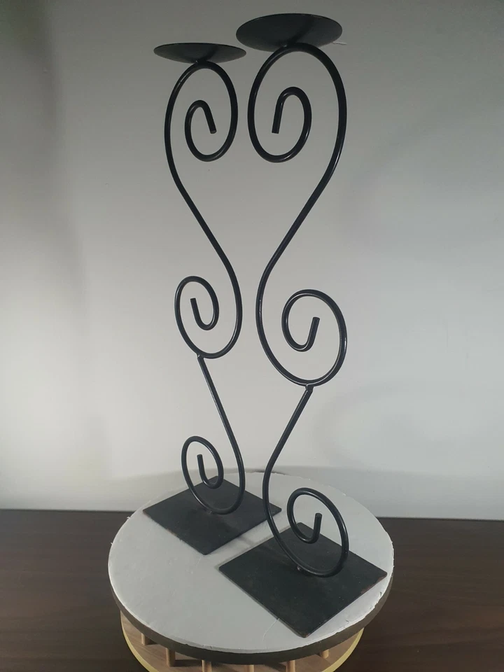 Tall Floor Candle Stand 1 Candle Pillar Holder Metal Scroll Body Flat Feet. - Image 2 of 4