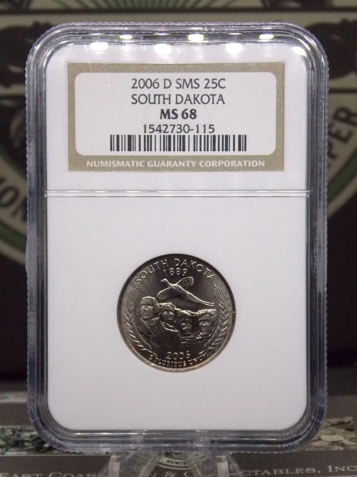 2006 "D" State *SOUTH DAKOTA* Washington SMS Quarter 25c NGC MS68 #115 GEM BU - Image 3 of 4