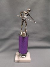 silver male pool billiards purple column white marble base