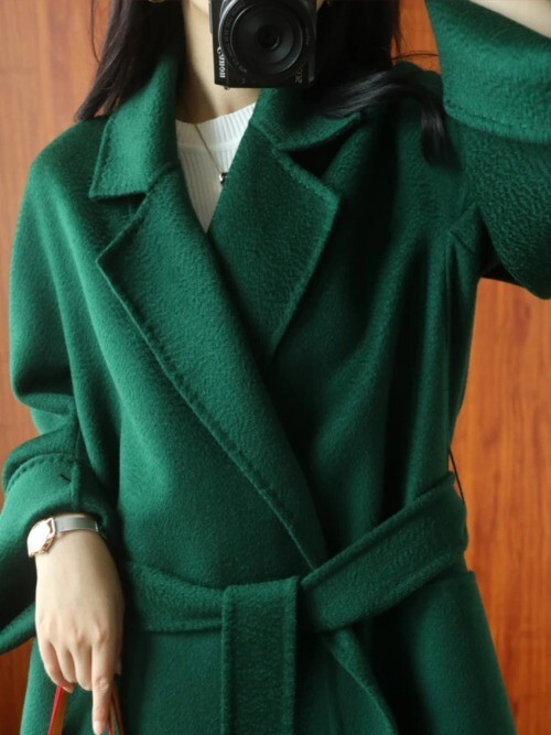 Green Double-sided Cashmere Wool Coat Women Long Lapel Long Seelve
