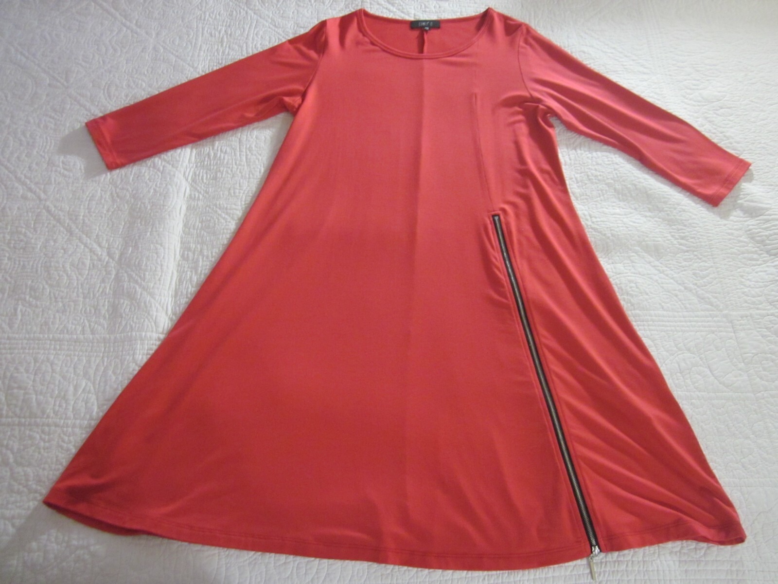 Comfy USA Womens Dress Size M Orange Zipper Detail 3/4 Sleeve