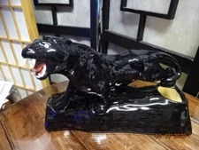 Vintage Black Panther Planter Open Mouth Tongue Sparkle Eyes - Rare