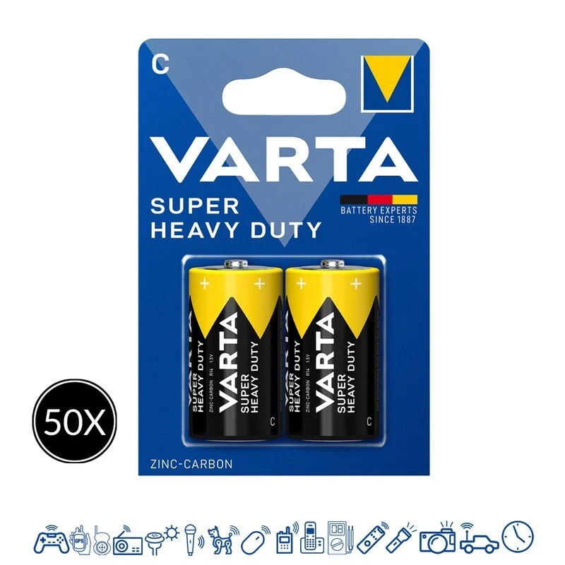 100 x Varta Baby C R14 Zink Kohle Batterie 1,5V 2014 -  50 x 2er Blister 