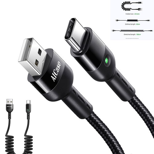 6 ft Spring LED Type-C Cable Charger Cord for Samsung S25 S24 S23 S22 S21 Ultra