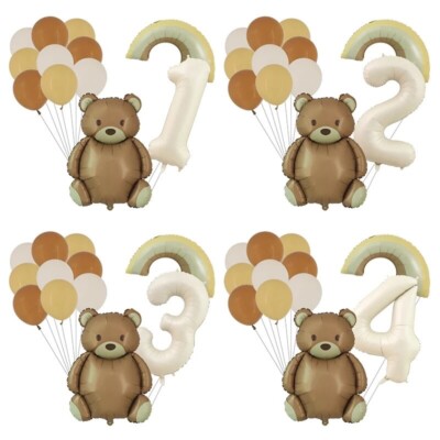 12 Stück 30'' Neutral Creme Zahl Bär Luftballons Set Kinder Happy Birthday Party Baby