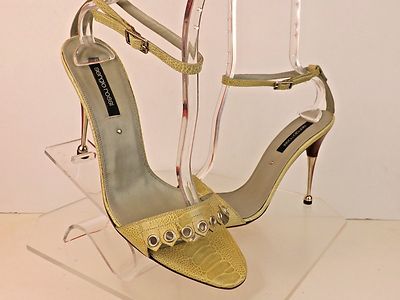sergio rossi ミントカラーヒール39 NEW SERGIO ROSSI LIGHT GREEN CROCO PRINT LEATHER METAL HEEL
