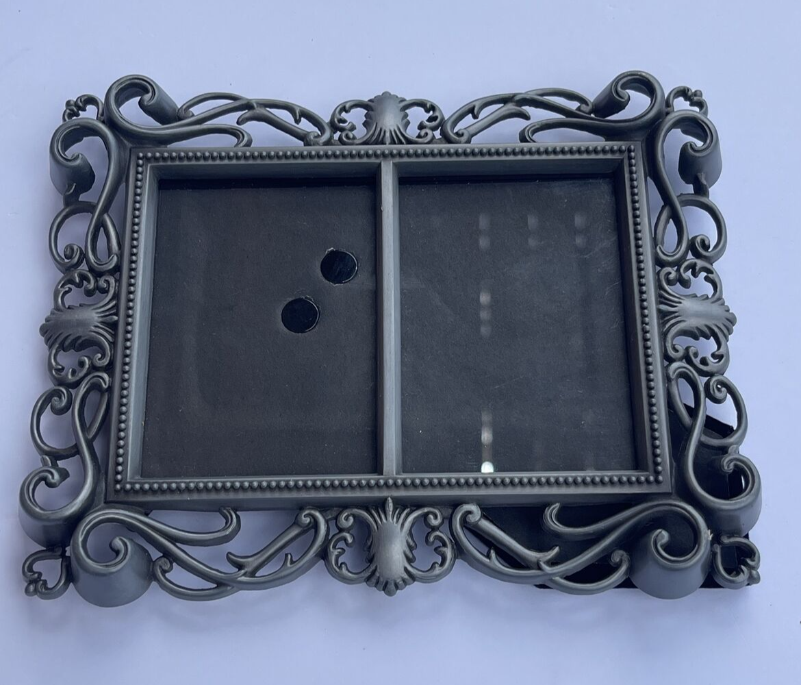 Ornate Gray Metal Double Mini Photo Frame with Easel Art Deco Art Nouveau
