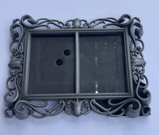 Art Nouveau Pewter? Double Mini Photo Frame Scroll Miniature with Easel Art Deco