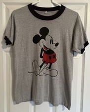 Vintage 1980s Disney Character Fashions Mickey Mouse T-Shirt Men M Gray Ringer  