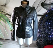 Jet Black Belstaff Biker Real Leather Fitted Biker Jacket 10 Made In Italy