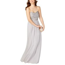 ADRIANNA PAPELL NEW Women's Silver Beaded Bodice Chiffon Ball Gown Dress 10 TEDO