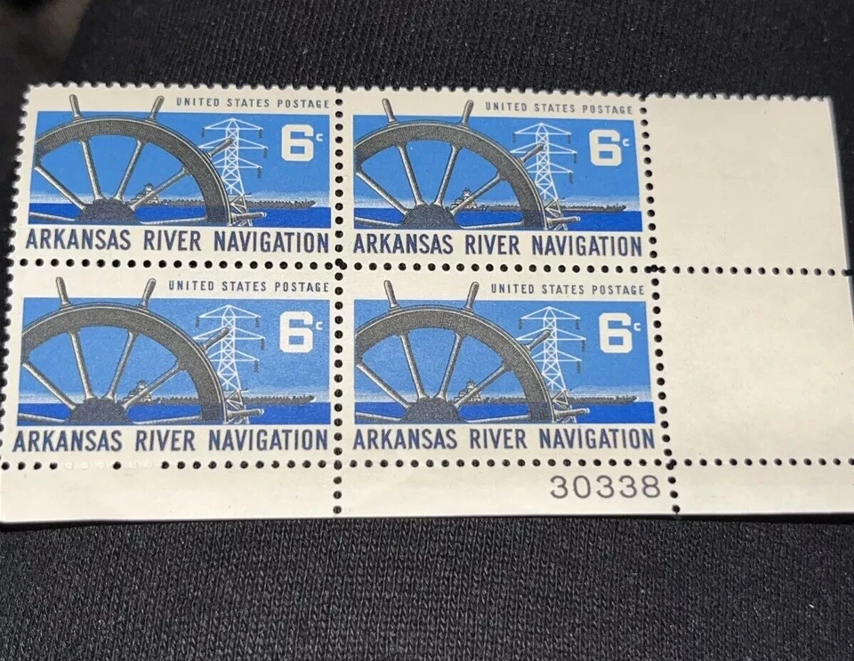 1968 Plate Block of 4 stamps - Scott 1358 - Arkansas River Navig - 6 cents MNH - Image 3 of 3