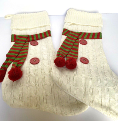 Set of Two Cable Knit Cream Ivory Christmas Stockings Felt Back