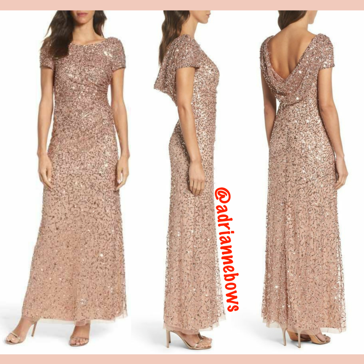NWT $299 Adrianna Papell Sequin Cowl Back Gown in Rose Gold [PETITE 2P ]  #G47 | eBay