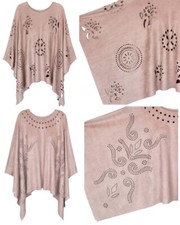 Poncho Damen in Kunstleder Kunstwildleder-Optik Umhang Überwurf Cape