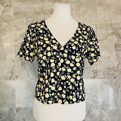 NWT LUSH Black Yellow Floral Brie Tie Back Crop Blouse M