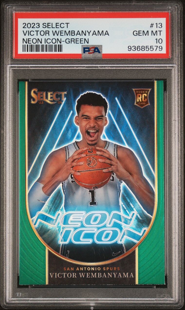 2023 Panini Select Victor Wembanyama Neon Icon Green 13 PSA 10 Gem