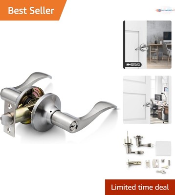Classic Satin Nickel Entrance Lever Door Handle with Two Keys - Easy Install