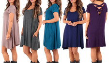 NEW R&C WOMEN'S SHORT-SLEEVED CROSS BACK DRESS W/POCKETS CHARCOAL SZ SM USA MADE