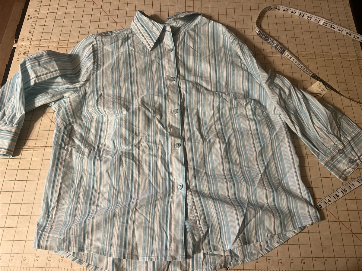 Valerie Stevens casualwear Striped Shirt 1x NWT Collar Button up Blue/White