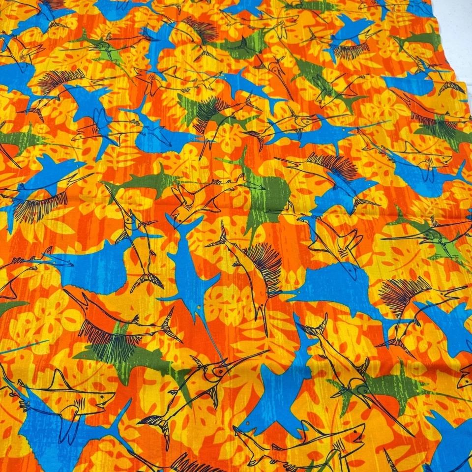 joann quilting cotton blue orange sharks fish ocean 55x90 2.5 yard - Image 2 of 4