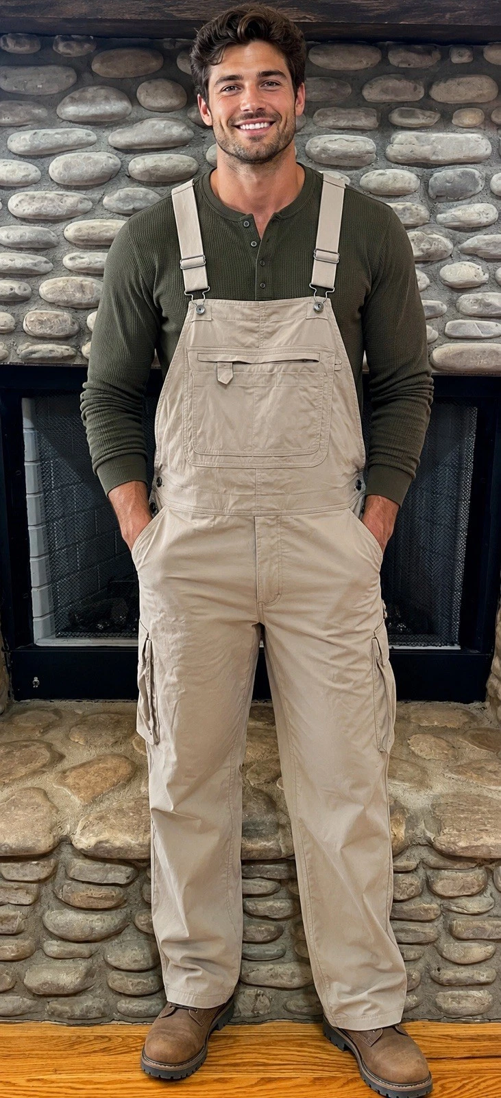 Duluth Trading L x 34 Dirt Work Bib Overalls Mens Khaki Stretch Nylon Ripstop