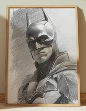 BATMAN DRAWING PRINT PORTRAIT SKETCH 8" x 10" BATMAN PRINT WALL ART HOME DECOR
