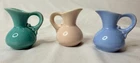 3 Vintage Shawnee Art Pottery USA Blue Pink Green Miniature Small Pitchers Jugs