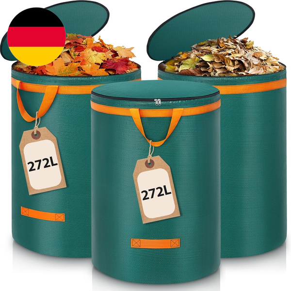 3X 272L Gartenabfallsack Stabil, Laubsack Mit Deckel Und Griffen Gartensack Groß-image